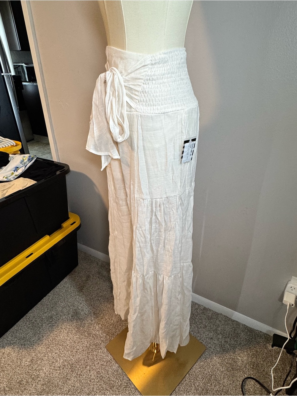 HYFVE White Smocked Waist Tiered Maxi Skirt
